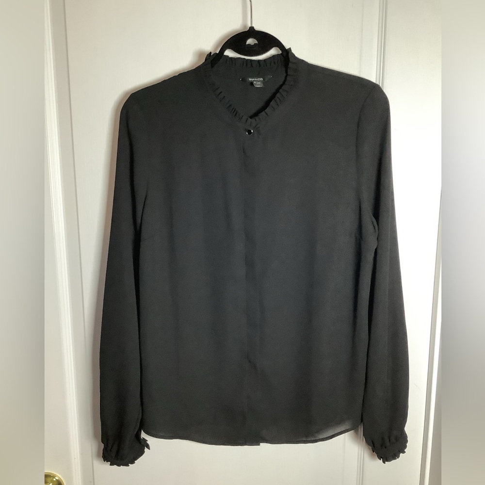 RW&CO. Semi Sheer Ruffled Neck And Cuffs Blouse